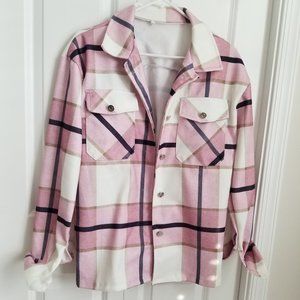 Pink plaid shaket, size large like new